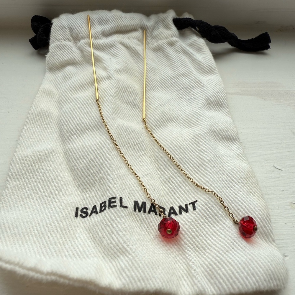 Isabel Marant Gold Earrings with Red Drops - Picture 3 of 7